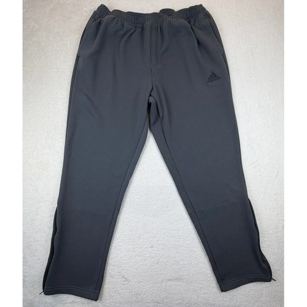 Adidas‎ Mens Fleece Lined Track Pants Gray Joggers 2XL JC6022 Zip Ankle